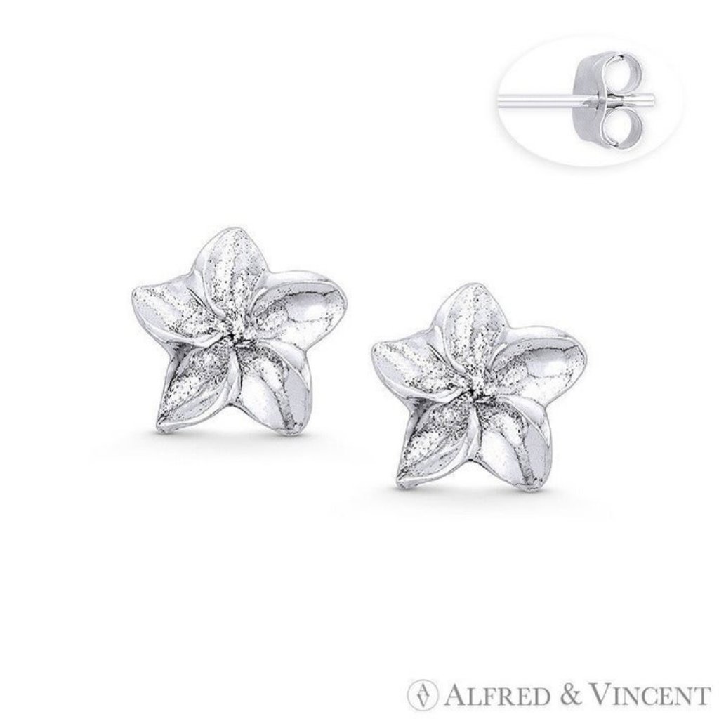 Orchid 5-Petal Flower Charm Stud Earrings In Oxidized .925 Sterling Silver
